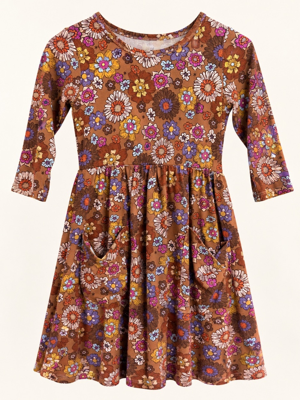 Little & Lively Girls' Clementine Dress in ‘Flower Power’ Brown Autumn Floral